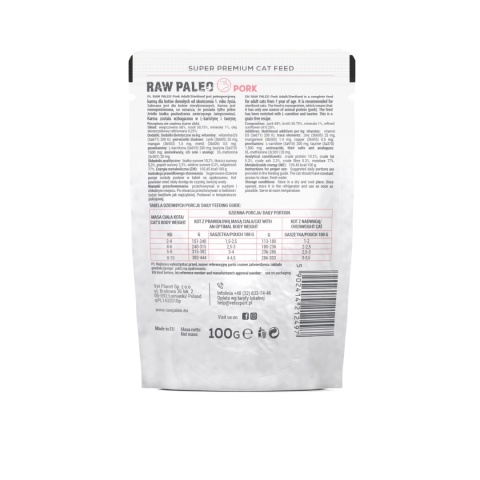 RAW PALEO ADULT CAT PORK - mokra karma dla kota wieprzowina 100g