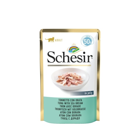 Schesir tuńczyk z doradą w galaretce - karma dla kota 50g