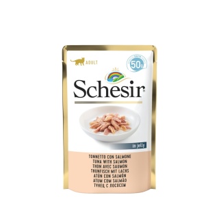 Schesir tuńczyk z łososiem w galaretce - karma dla kota 50g