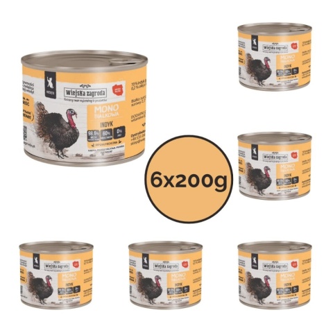 Zestaw Wiejska Zagroda Monobiałkowa Indyk dla kociąt 6x200g