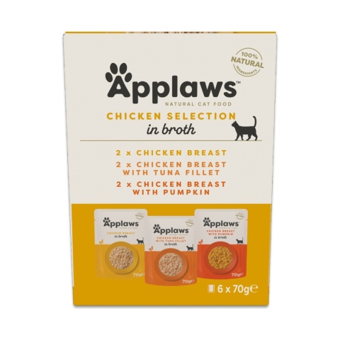 APPLAWS Cat Multipak degustacyjny z kurczakiem w saszetce w bulionie dla kota 6x70g