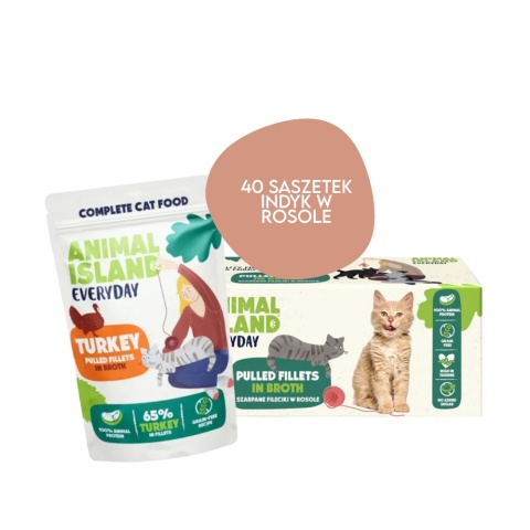 Animal Island 40x85g Indyk fileciki w rosole - karma mokra dla kota