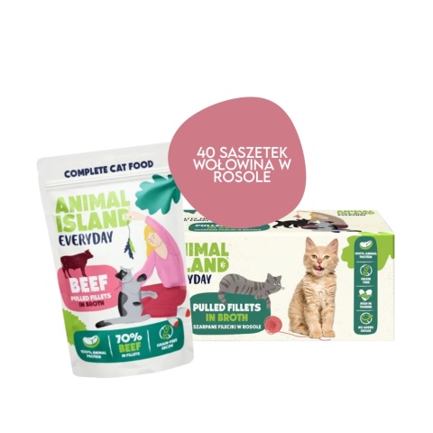 Animal Island 40x85g Wołowina fileciki w rosole - karma mokra dla kota
