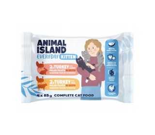 Animal Island Kitten Indyk z królikiem mix Indyk z cielęciną dla kociąt 4x85g