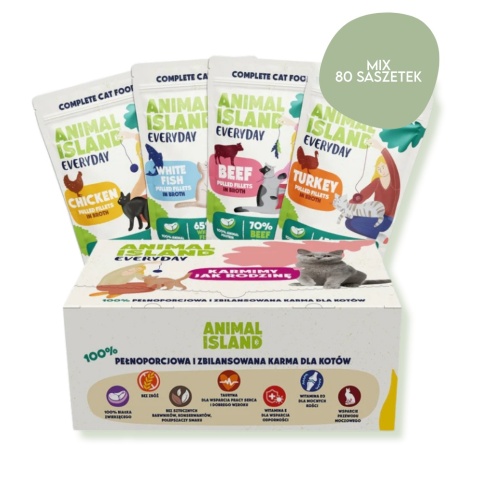 Animal Island 80PAK mix smaków - karma mokra dla kota 80x85g