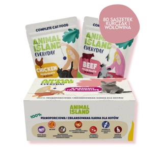 Animal Island 80PAK kurczak i wołowina - karma mokra dla kota 80x85g