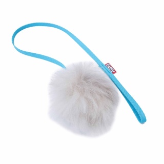 BUBA naturalny szarpak z futra owcy z rączką - zabawka łowiecka dla kota