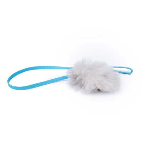 BUBA naturalny szarpak z futra owcy z rączką - zabawka łowiecka dla kota