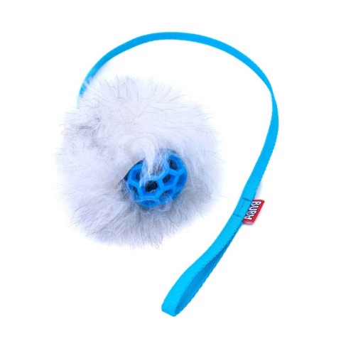 BUBA naturalny szarpak z futra owcy z piłką i dzwoneczkiem - zabawka dla kota