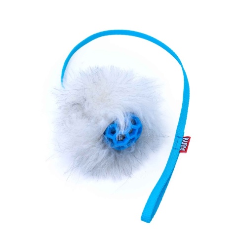 BUBA naturalny szarpak z futra owcy z piłką i dzwoneczkiem - zabawka dla kota