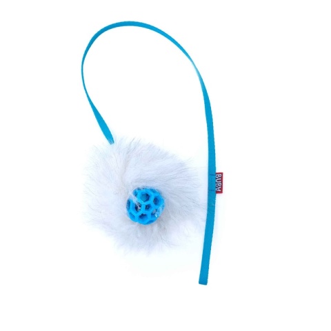 BUBA naturalny szarpak z futra owcy z piłką i dzwoneczkiem - zabawka dla kota