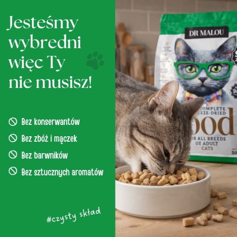 Dr Malou kurczak z łososiem - liofilizowana karma dla kota 500g