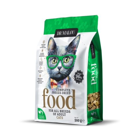 Dr Malou kurczak z łososiem - liofilizowana karma dla kota 500g
