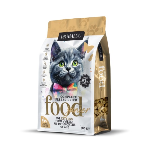 Dr Malou kurczak z mlekiem kozim i żółtkiem - liofilizowana karma dla kociąt 500g