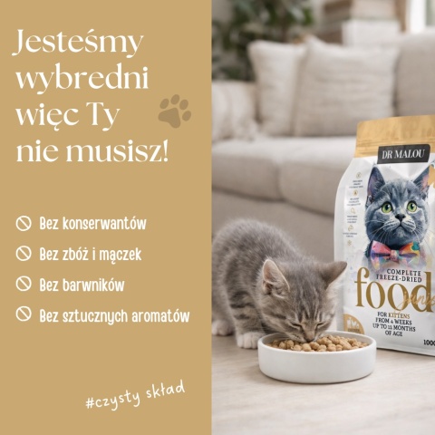 Dr Malou kurczak z mlekiem kozim i żółtkiem - liofilizowana karma dla kociąt 500g