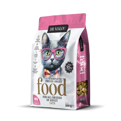 Dr Malou kurczak z sercami kurczaka - liofilizowana karma dla kota 500g