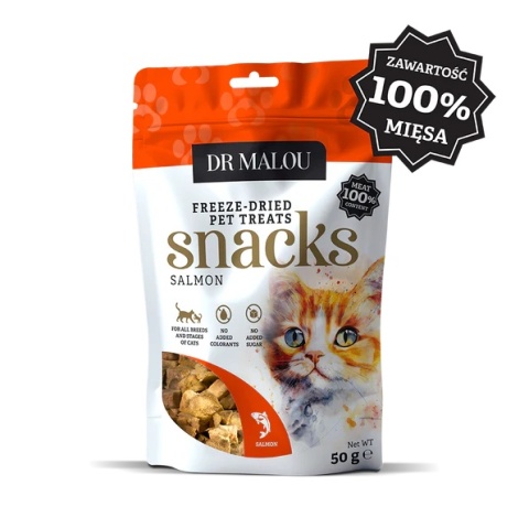 Dr Malou liofilizowany łosoś - przysmak dla kota mięsne kostki 50g