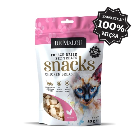 Dr Malou liofilizowana pierś z kurczaka - przysmak dla kota mięsne kostki 50g