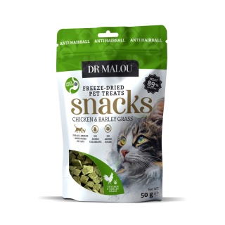 Dr Malou liofilizowany kurczak z trawą jęczmienną - przysmak dla kota mięsne kostki 50g