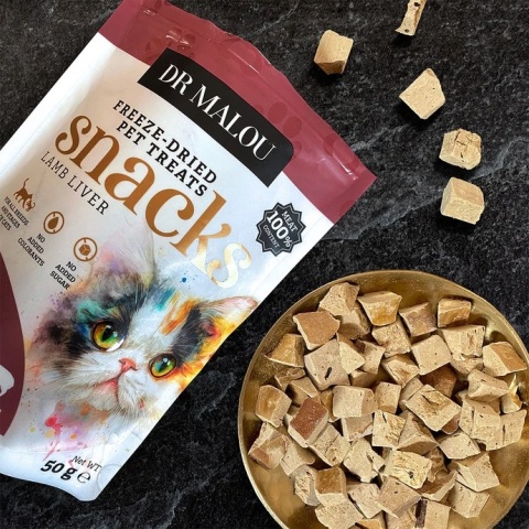 Dr Malou liofilizowana wątroba jagnięca - przysmak dla kota mięsne kostki 50g