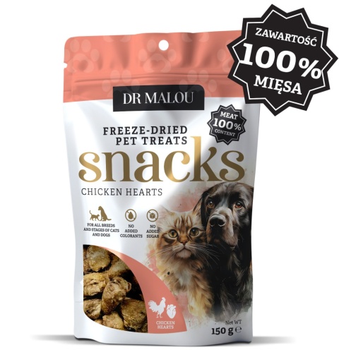 Dr Malou liofilizowane serca kurczaka - przysmak dla kota 150g