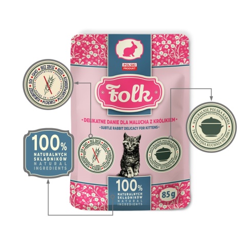 FOLK Delikatne danie dla malucha z królikiem - karma dla kociąt saszetka 85g
