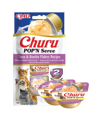 Inaba Churu Pop'n Serve Tuna Bonito Flakes tuńczyk z płatkami Bonito - przysmak w galaretce dla kotów 2x35g