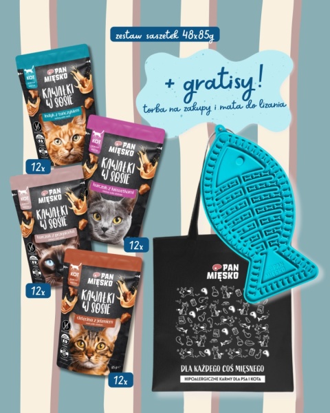 Pan Mięsko mix smaków 48x85g ZESTAW + GRATISY mata i torba