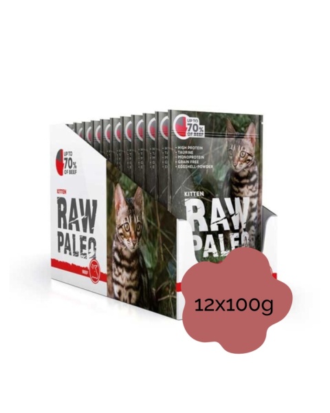 RAW PALEO KITTEN BEEF zestaw 12x100g - mokra karma dla kociąt wołowina