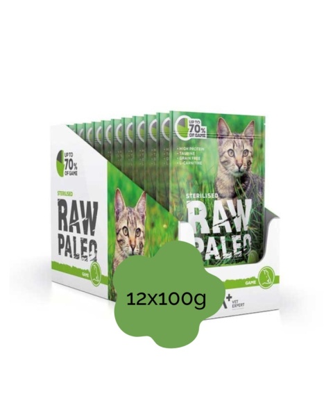 RAW PALEO STERILISED GAME zestaw 12x100g - mokra karma dla kota z dziczyzną 