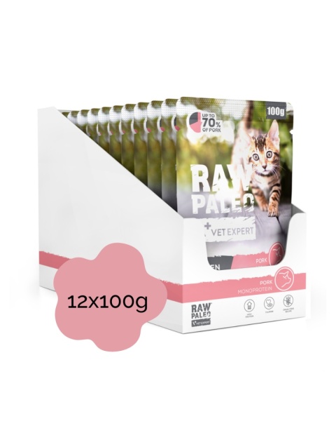 RAW PALEO KITTEN CAT PORK zestaw 12x100g - mokra karma dla kociąt wieprzowina