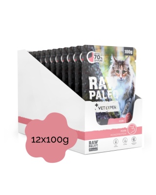 RAW PALEO ADULT CAT PORK zestaw 12x100g - mokra karma dla kotów dorosłych i sterylizowanych wieprzowina