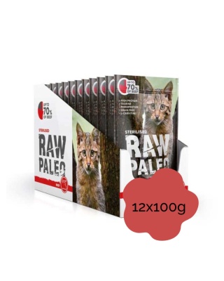 RAW PALEO STERILISED BEEF zestaw 12x100g - mokra karma dla kota z wołowiną