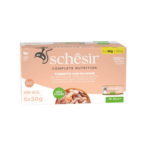 Schesir Mini Meal 6x50g - tuńczyk z łososiem galaretka mokra karma dla kota multipack