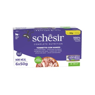 Schesir Mini Meal 6x50g - tuńczyk z wołowiną galaretka mokra karma dla kota multipack