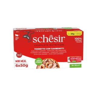 Schesir Mini Meal 6x50g - tuńczyk z krewetkami galaretka mokra karma dla kota multipack