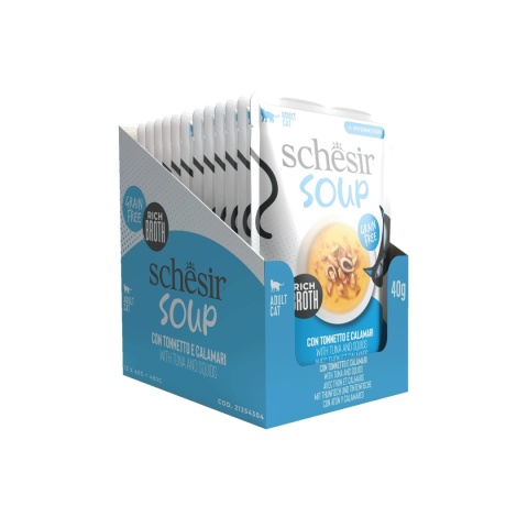 Schesir Soup 12x40g zupa dla kota tuńczyk z kalmarami zestaw