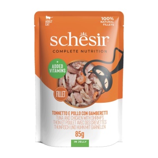 Schesir Tuna Chicken Shrimps in Jelly tuńczyk z kurczakiem i krewetkami w galarecie - karma dla kota 85g