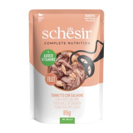 Schesir Tuna Salmon Fillet in Jelly tuńczyk i łosoś w galarecie - karma dla kota 85g
