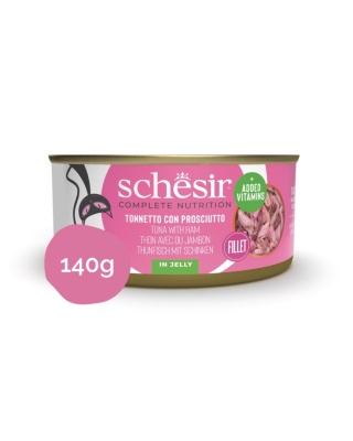 Schesir tuńczyk z szynką Fillet in Jelly 140g - karma mokra dla kota w galaretce