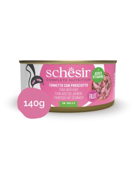 Schesir tuńczyk z szynką Fillet in Jelly 140g - karma mokra dla kota w galaretce
