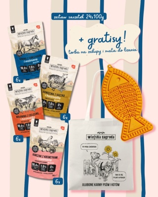 Wiejska Zagroda Mix smaków 24x100g ZESTAW + GRATISY mata i torba