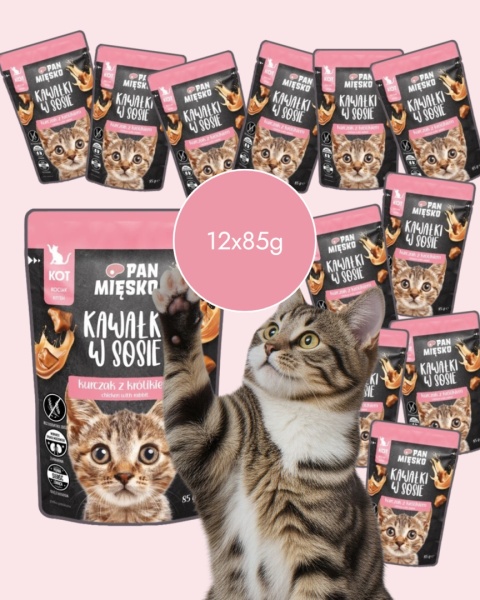 Zestaw Pan Mięsko Kawałki w sosie Kurczak z królikiem 12x85g - mokra karma dla kota