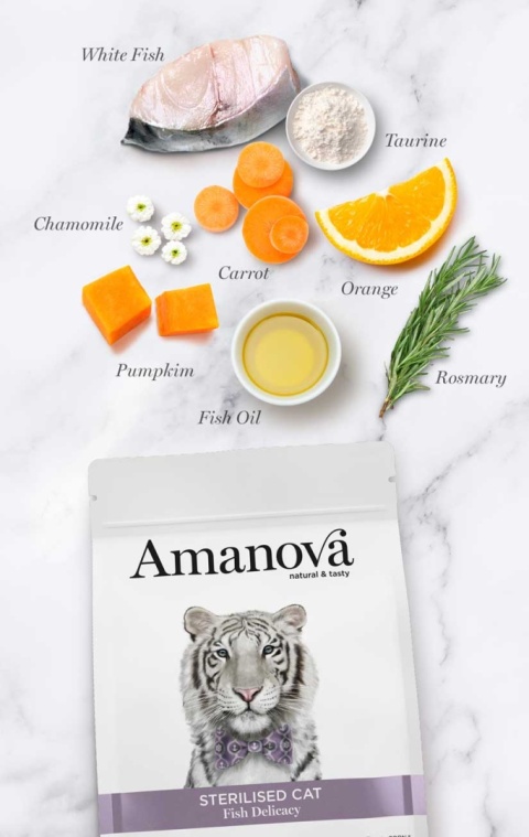 Amanova Cat Sterilised Fish Delicacy biała ryba - sucha karma dla kota 300g