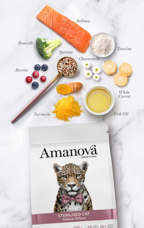 Amanova Cat Sterilised Salmon Deluxe łosoś - sucha karma dla kota 300g
