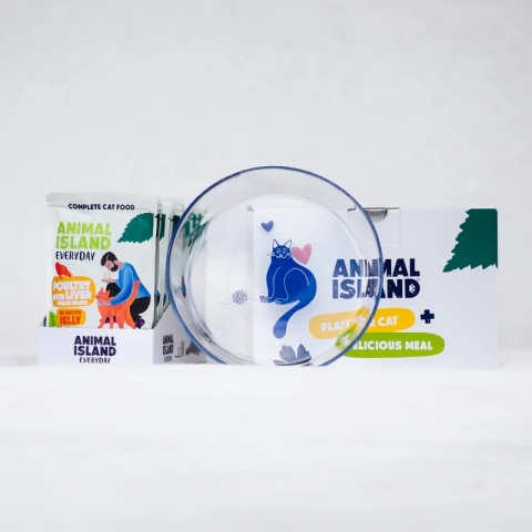Animal Island Drób z wątróbką 12x85g + SZKLANY TALERZYK edycja limitowana