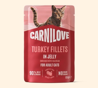 Carnilove Jelly indyk z walerianą filety w galaretce - karma mokra dla kota 85g