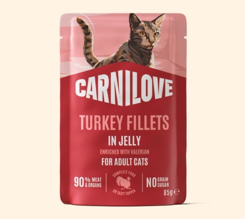 Carnilove Jelly indyk z walerianą filety w galaretce - karma mokra dla kota 85g