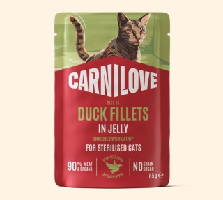 Carnilove Jelly kaczka z kocimiętką filety w galaretce - karma mokra dla kota 85g