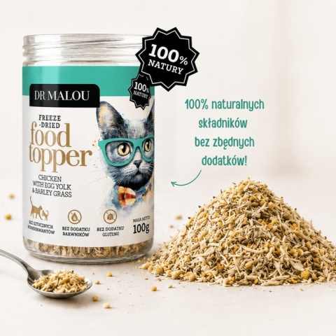 Dr Malou TOPPER kurczak z żółtkiem i trawą jęczmienną - liofilizowana posypka dla kota 100g
